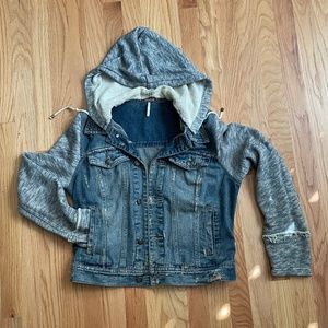 Free People Denim Jean Jacket w/Knit Hoodie Women's MEDIUM